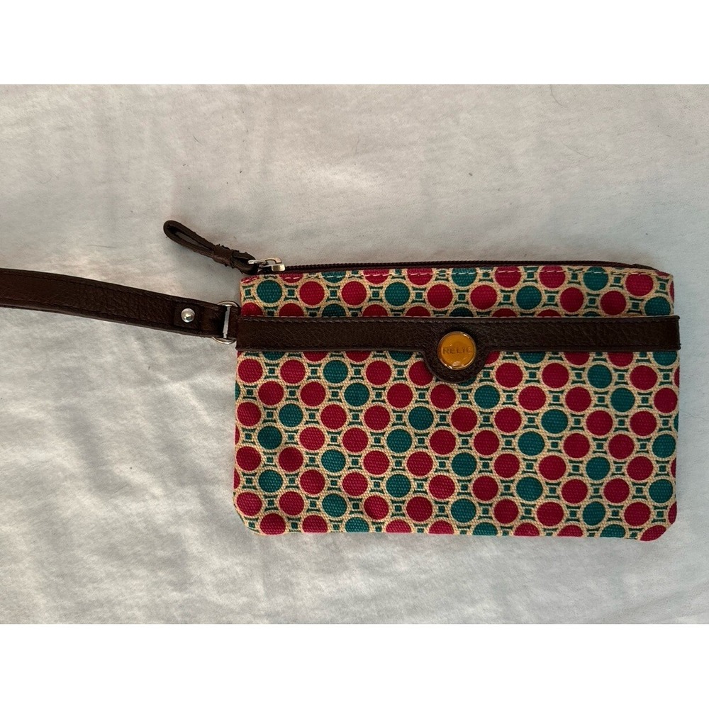 Relic Wristlet Coin Purse Card Holder zip Close Canvas Fun Dot Pattern